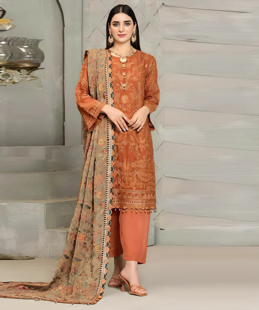 3PC Embroidered with Chiffon Embroidered Dupatta-1163