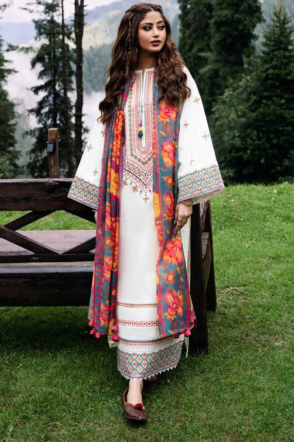3PC Embroidered With Printed Wool Shawl-255