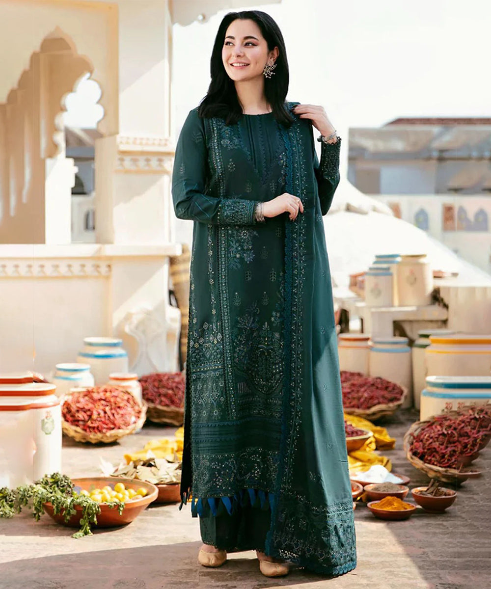 Dhanak-3PC Embroidered Shirt with Dhanak Sequins Embroidered Dupatta-3394