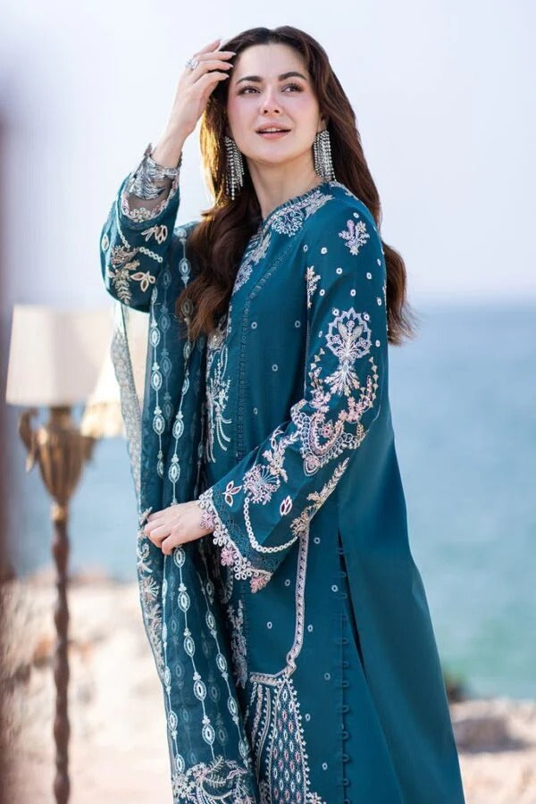 Lawn-3PC Embroidered Shirt with Organza Embroidered Dupatta-1413