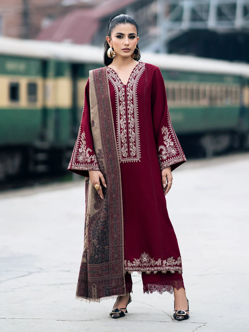 PC Embroidered With Digital Printed Wool Shawl-258