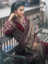 PC Embroidered With Digital Printed Wool Shawl-258