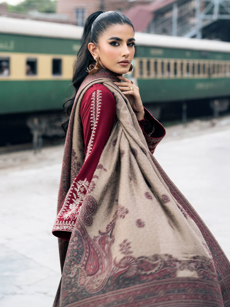 PC Embroidered With Digital Printed Wool Shawl-258