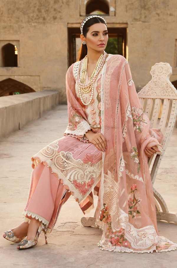 3PC LAWN  EMBROIDERED CHIKANKARI SHIRT WITH EMBROIDERED ORGANZA DUPATTA - 414