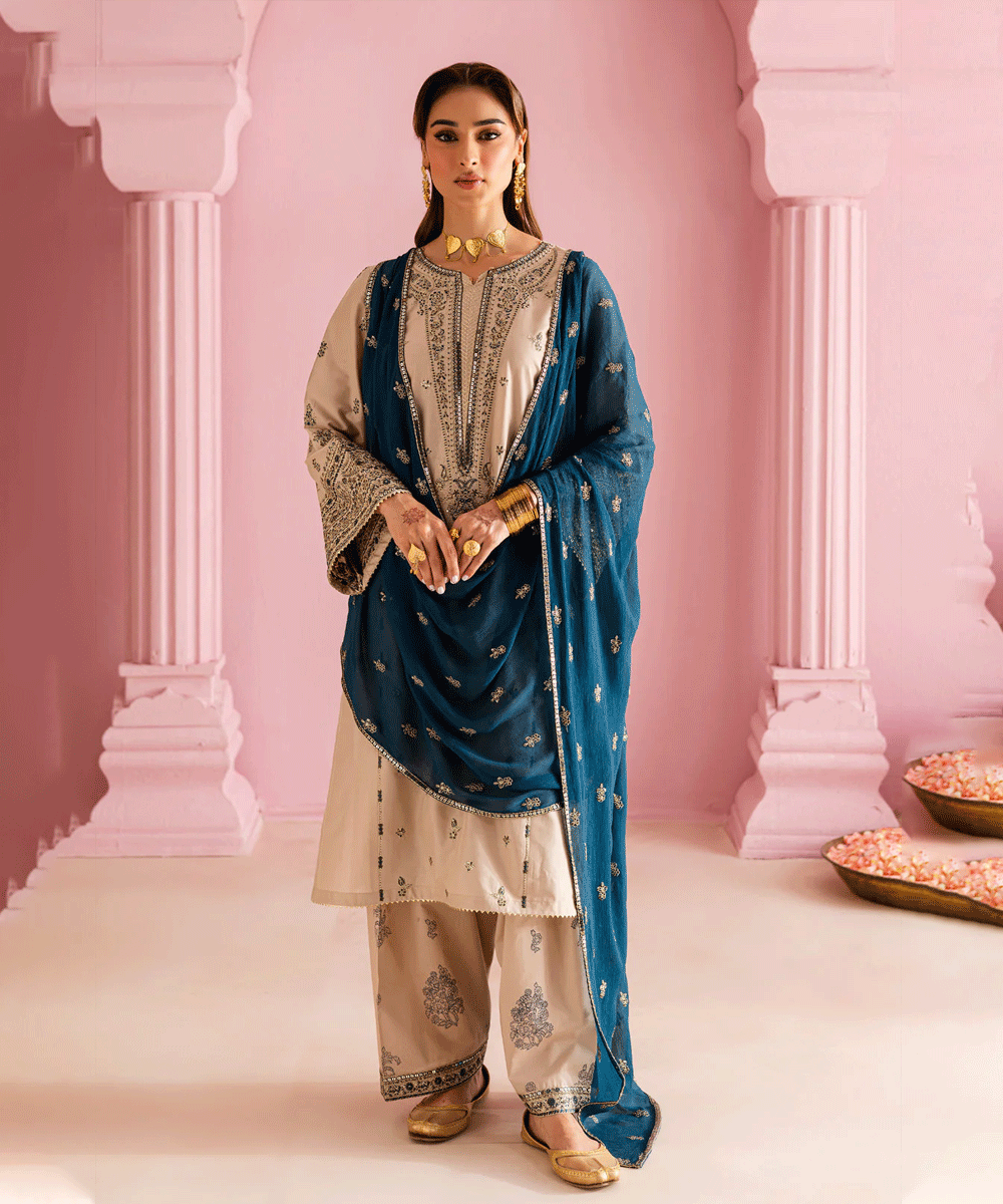 Dhanak-3PC Embroidered Shirt with Sequins Embroidered Dupatta-6004