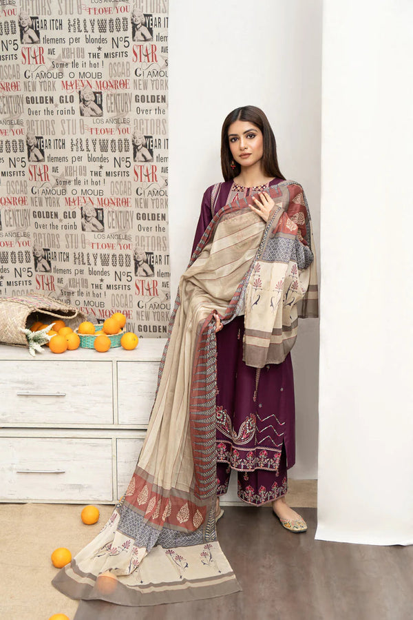 Dhanak 3PC Embroidered With Digital Printed Shawl-180