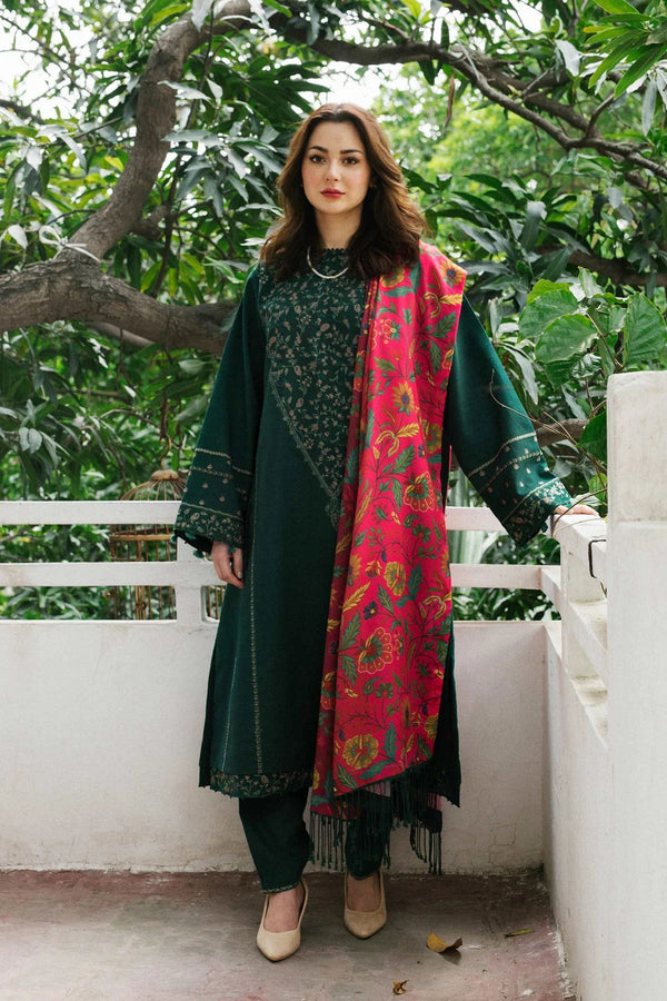 3PC Dhanak Embroidered Shirt With Digital Printed Shawl-204