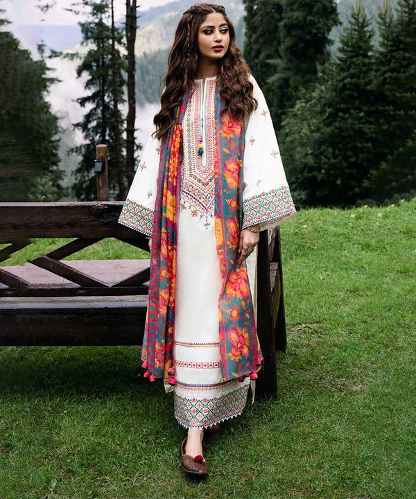 3PC Embroidered With Printed Wool Shawl-255