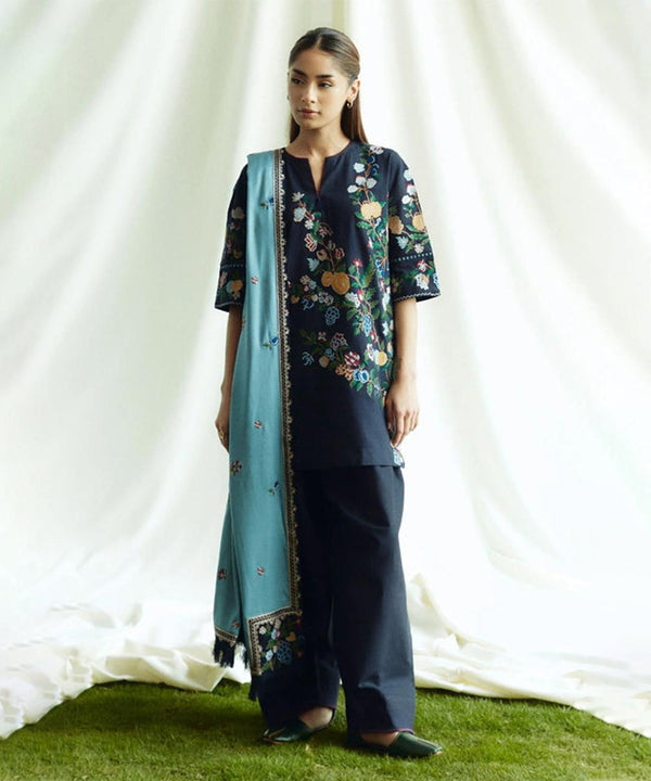 3PC Dhanak Embroidered Shirt With Digital Printed Shawl-281