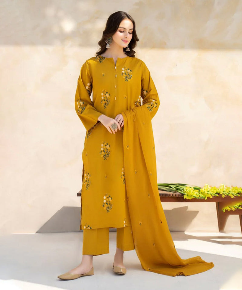 3PC DHANAK EMBROIDERED SHIRT WITH DHANAK EMBROIDERED SHAWL AND TROUSER -694