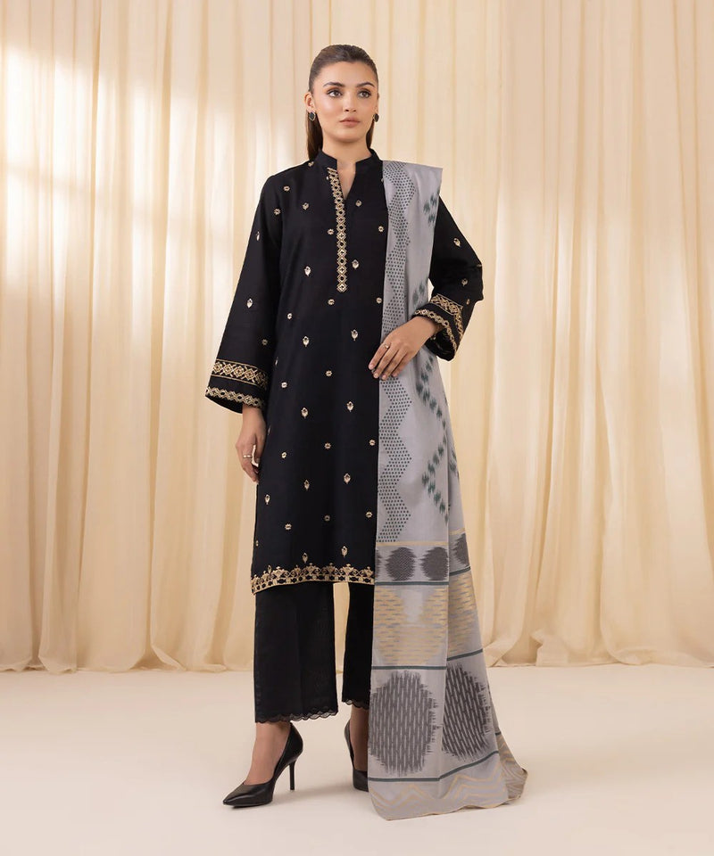 3PC Dhanak Embroidered Shirt With Digital Printed Shawl-150