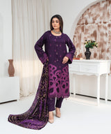 Dhanak 3PC Chikankari Embroidered Shirt With Velvet Plachi Shawl- 2108