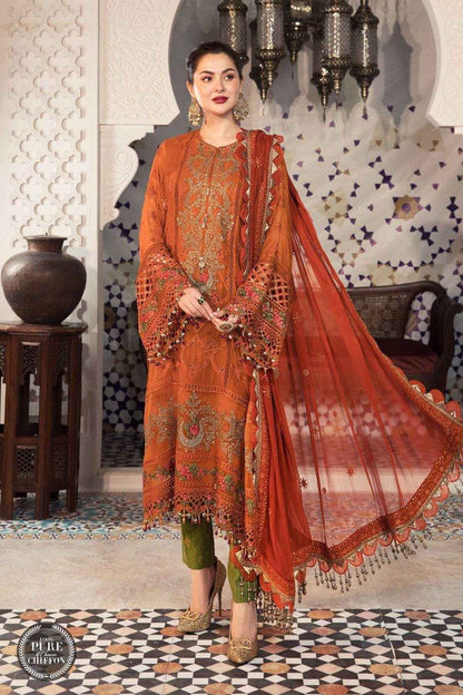 3PC LAWN EMBROIDERED SHIRT WITH CHIFFON EMBROIDERED DUPATTA AND TROUSER - 411