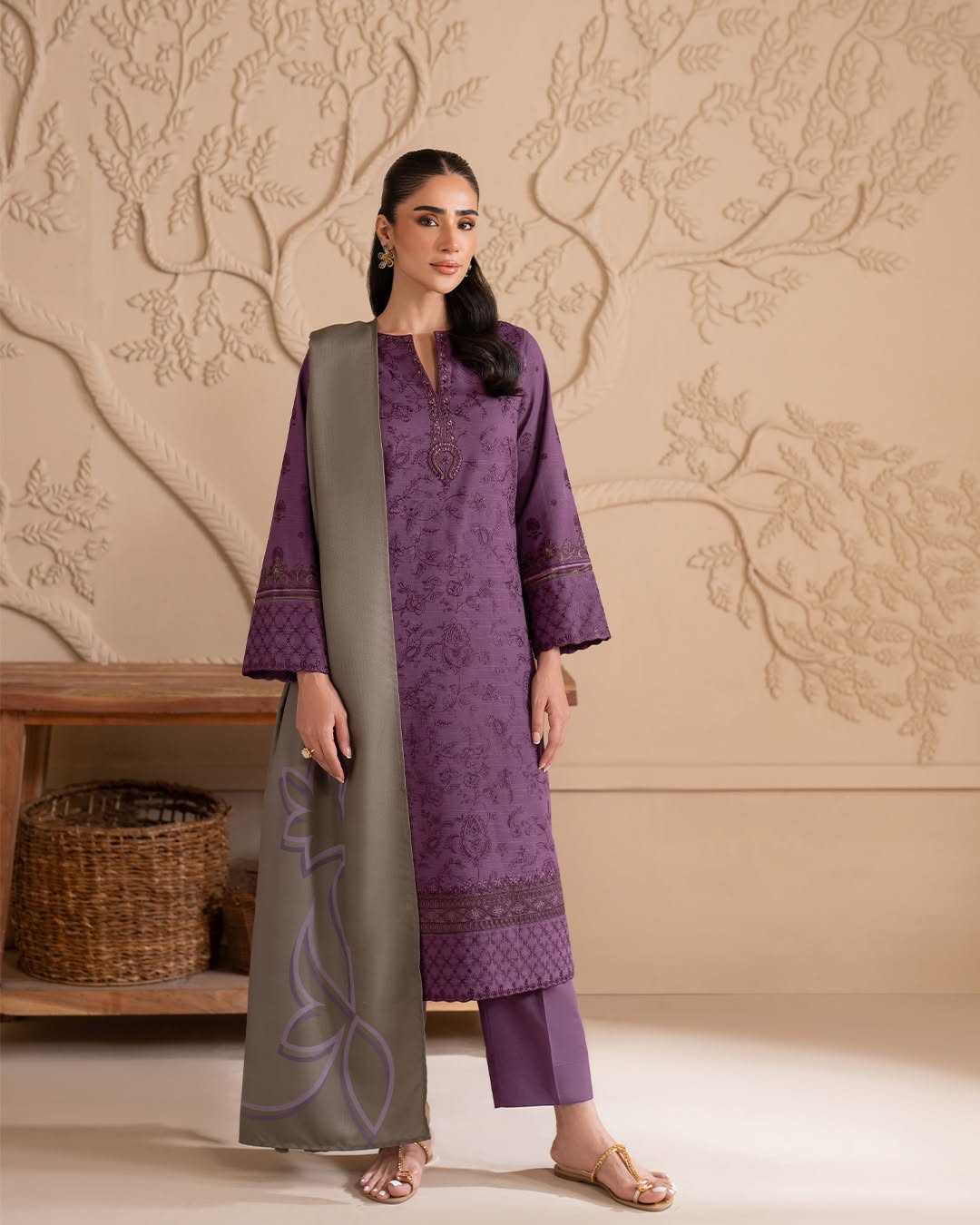 awn 3PC Embroidered Shirt with Digital printed Dupatta -1085