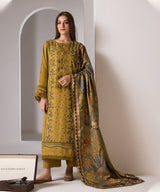 3PC DHANAK EMBROIDERED SHIRT WITH TWILL PRINTED SHAWL AND TROUSER-686