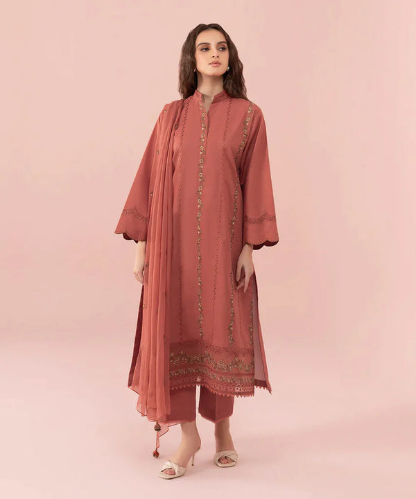 3PC LAWN EMBROIDERED SHIRT WITH CHIFFON EMBROIDERED DUPATTA AND TROUSER - 326