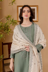 3PC LAWN EMBROIDERED SHIRT WITH LAWN EMBROIDERED SHAWL AND TROUSER - 324