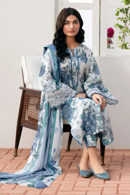 3PC Lawn Printed Shirt With Voile Printed Dupatta-789