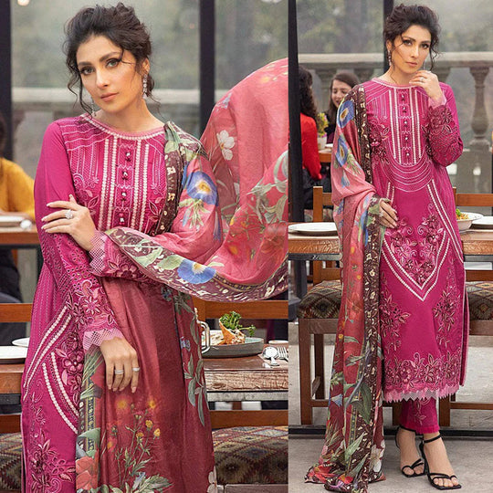 3PC Lawn  Embroidered With Printed Dupatta-451