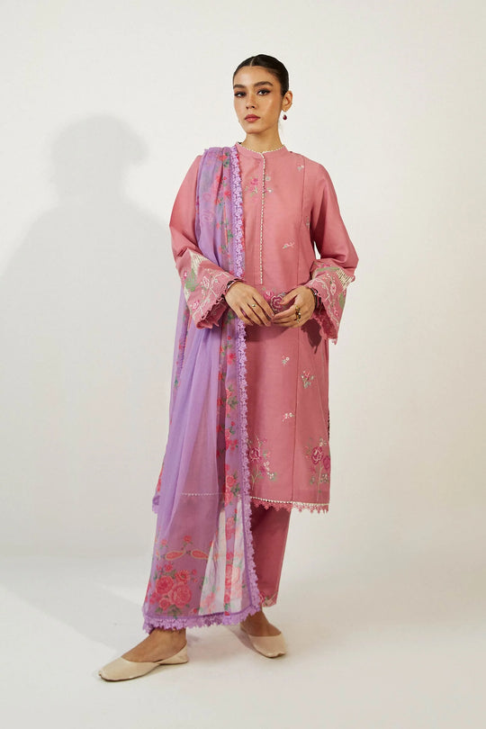 3PC LAWN EMBROIDERED SHIRT WITH ORGANZA PRINTED DUPATTA AND TROUSER - 367