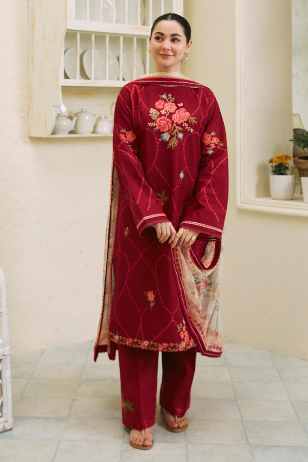 3PC LAWN EMBROIDERED SHIRT WITH DIAMOND PRINTED DUPATTA AND TROUSER -425