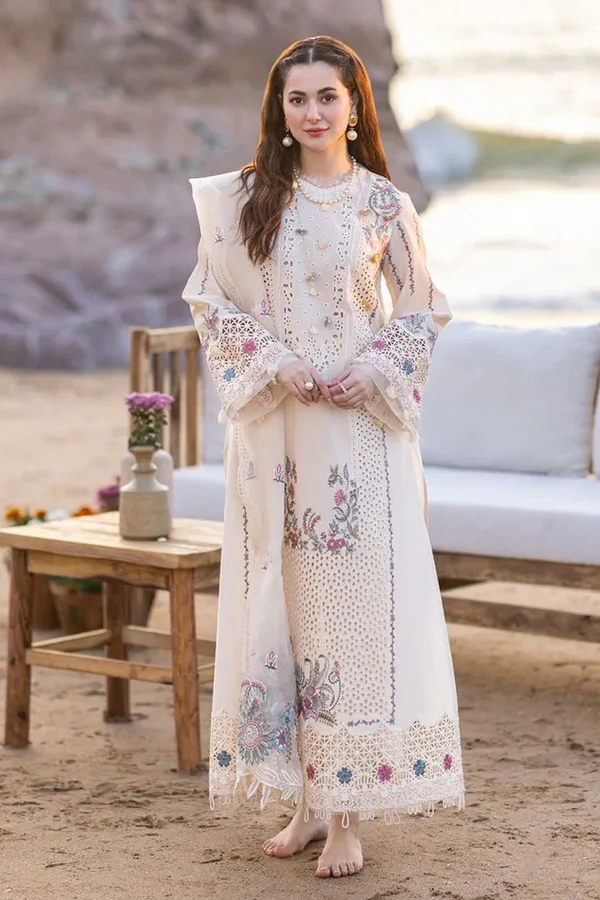 3PC Lawn Embroidered Shirt With Organza Embroidered Dupatta- 1050