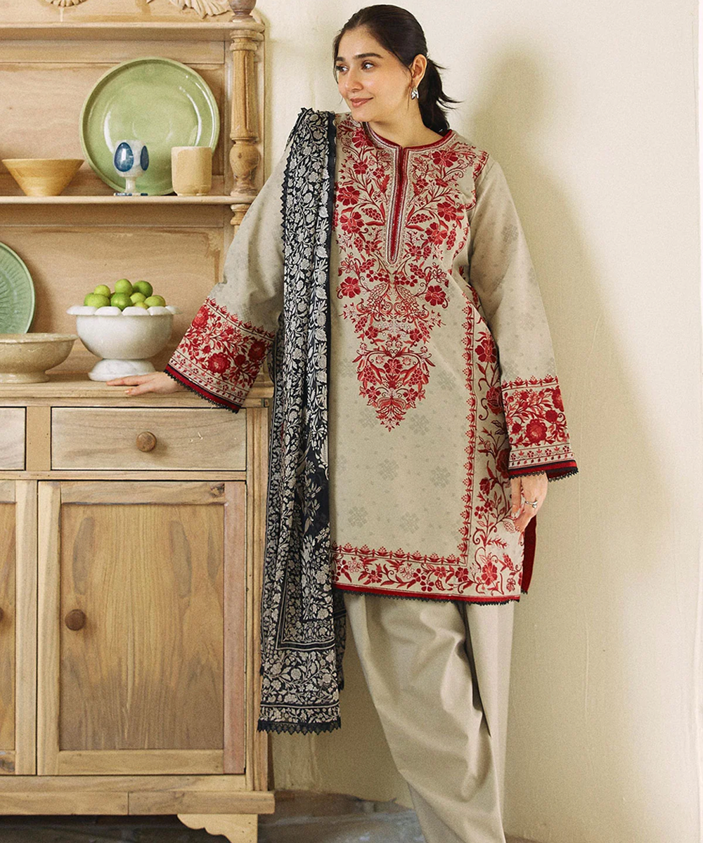 Lawn-3PC Embroidered with Digital printed Dupatta-1018