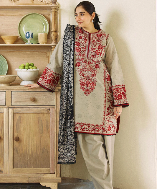 Lawn-3PC Embroidered with Digital printed Dupatta-1018