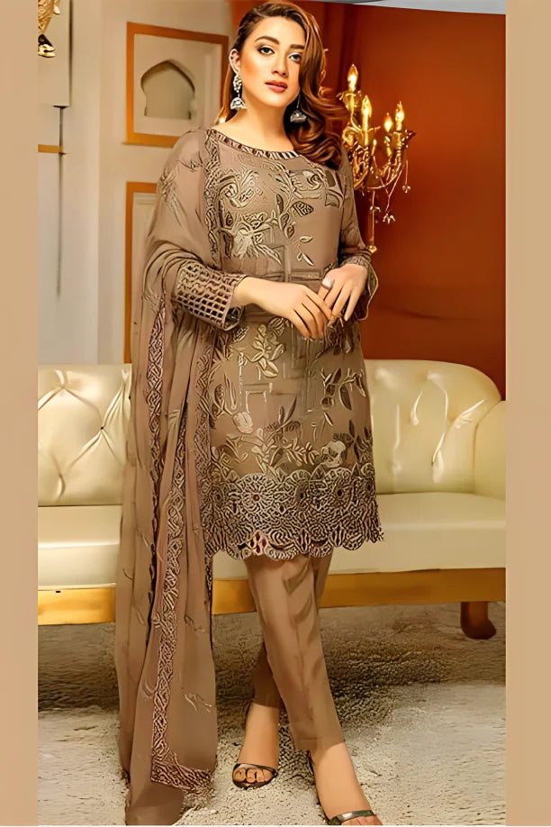 3PC LAWN SEQUENCE EMBROIDERED SHIRT WITH CHIFFON  EMBROIDERED DUPATTA AND TROUSER -823