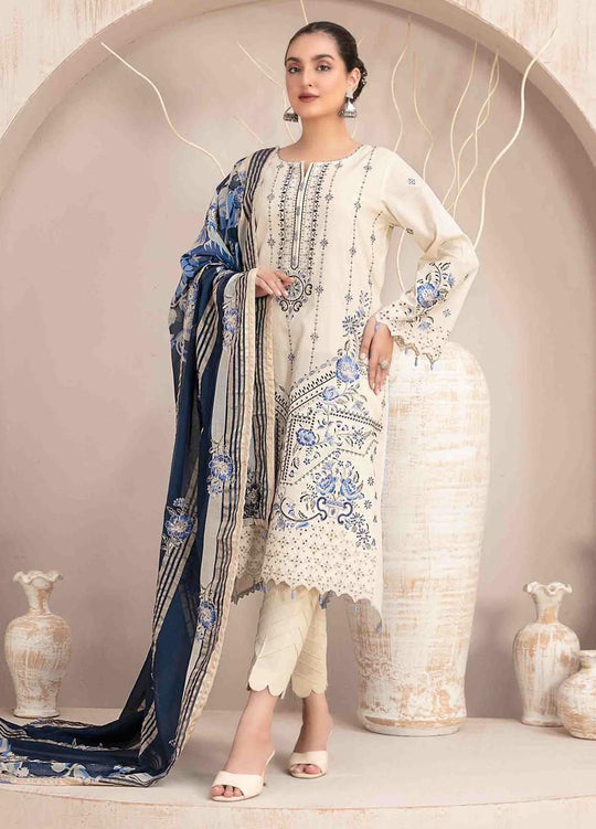 3PC Lawn Chekankari Embroidered With Printed Dupatta-438