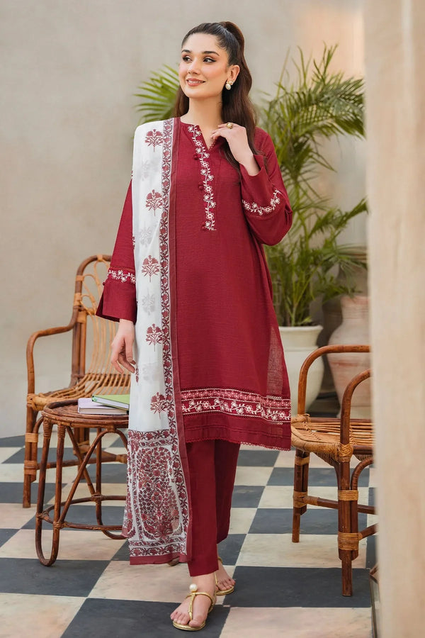 3PC LAWN EMBROIDERED SHIRT WITH ORGANZA PRINTED DUPATTA & TROUSER - -360