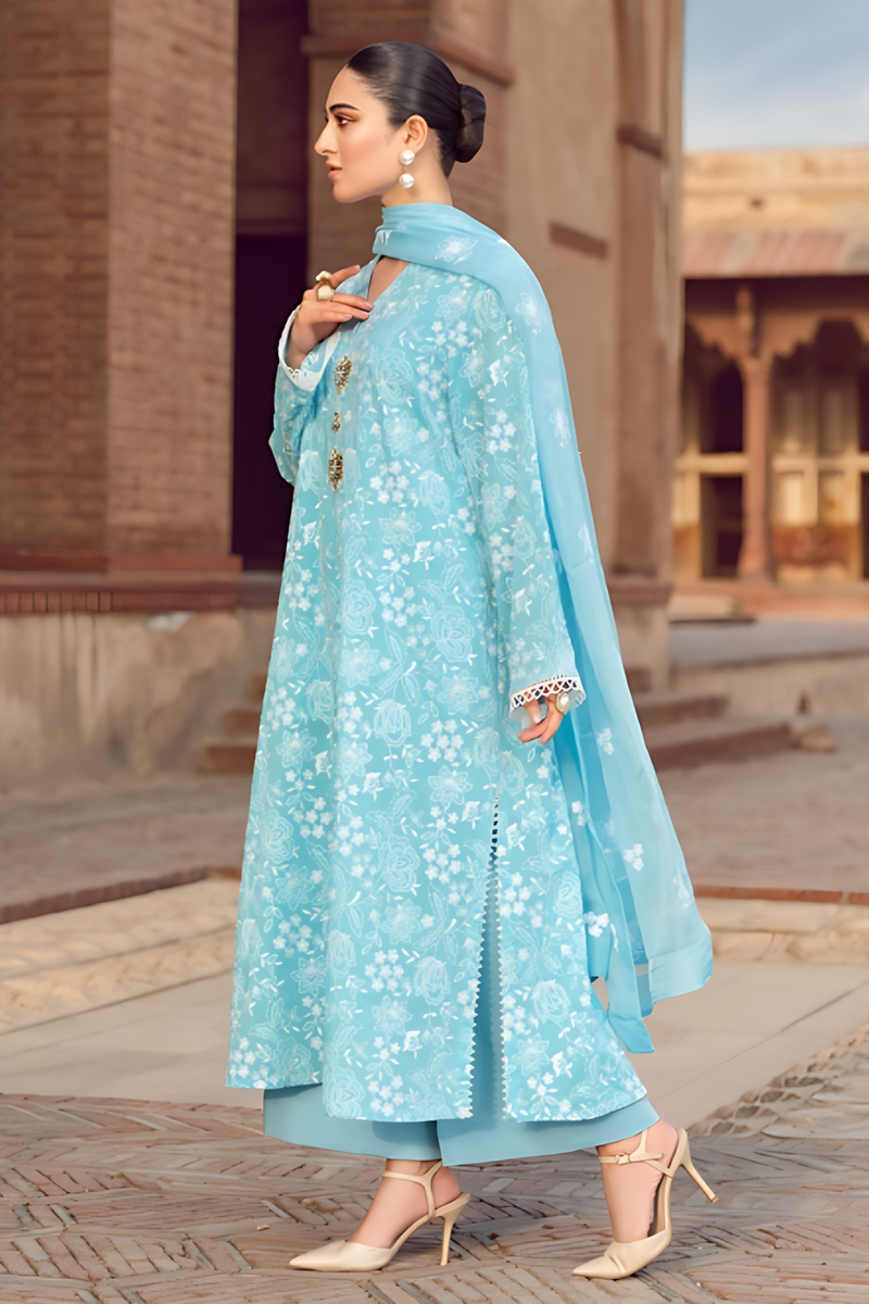 3PC LAWN EMBROIDERED SHIRT WITH CHIFFON EMBROIDERED DUPATTA AND TROUSER - 716