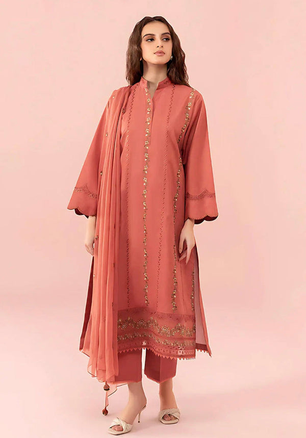 Linen 3PC Embroidered With Chiffon Embroidered Dupatta-1319