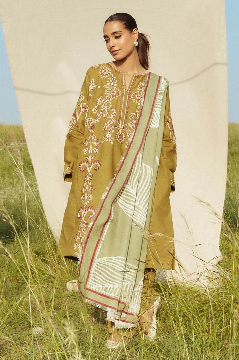 3PC Dhanak Embroidered Shirt With Digital Printed Shawl-271