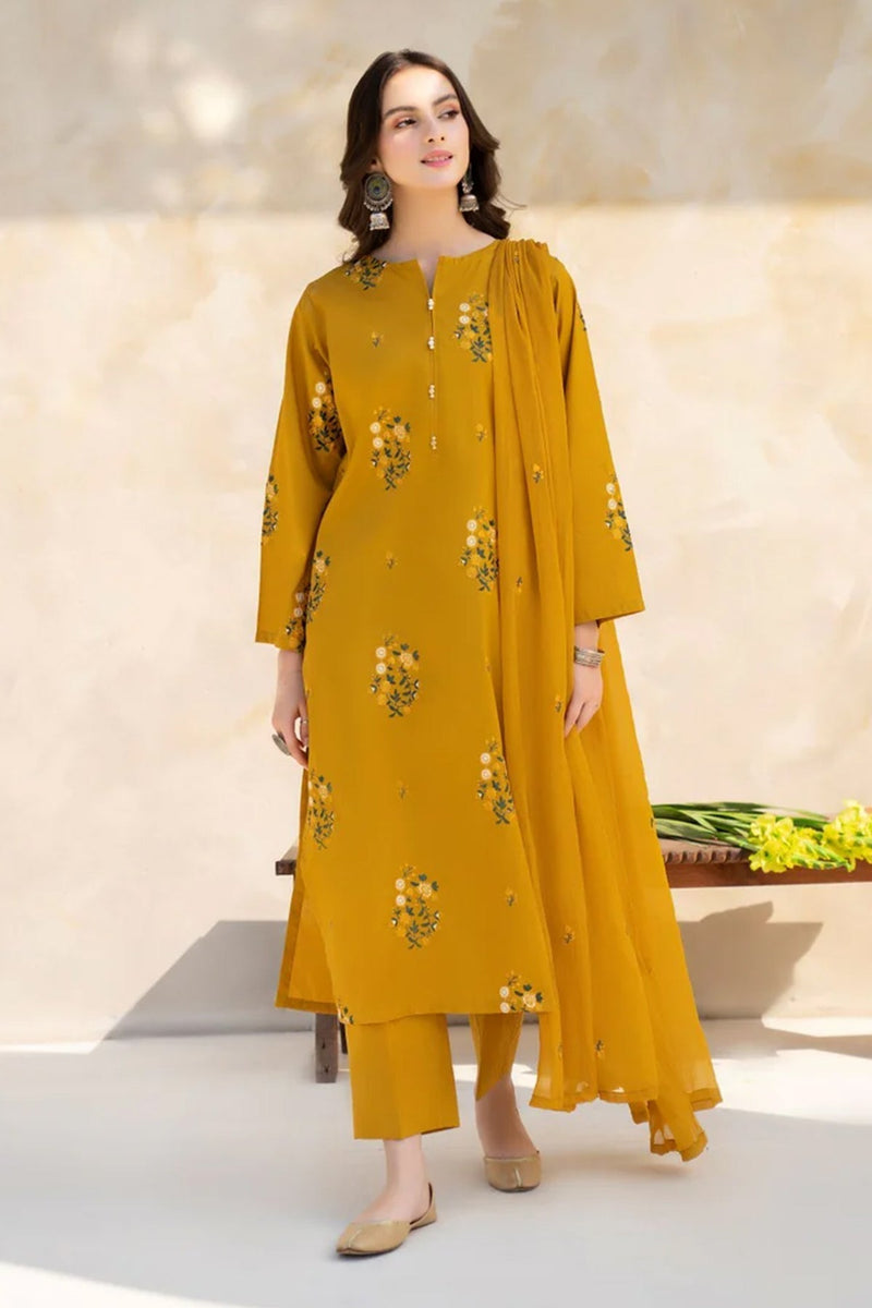 3PC DHANAK EMBROIDERED SHIRT WITH DHANAK EMBROIDERED SHAWL AND TROUSER -694