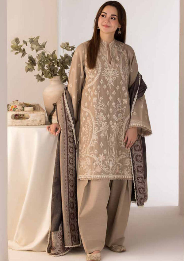 3PC DHANAK EMBROIDERED SHIRT WITH DIGITAL PRINTED SHAWL AND TROUSER-692