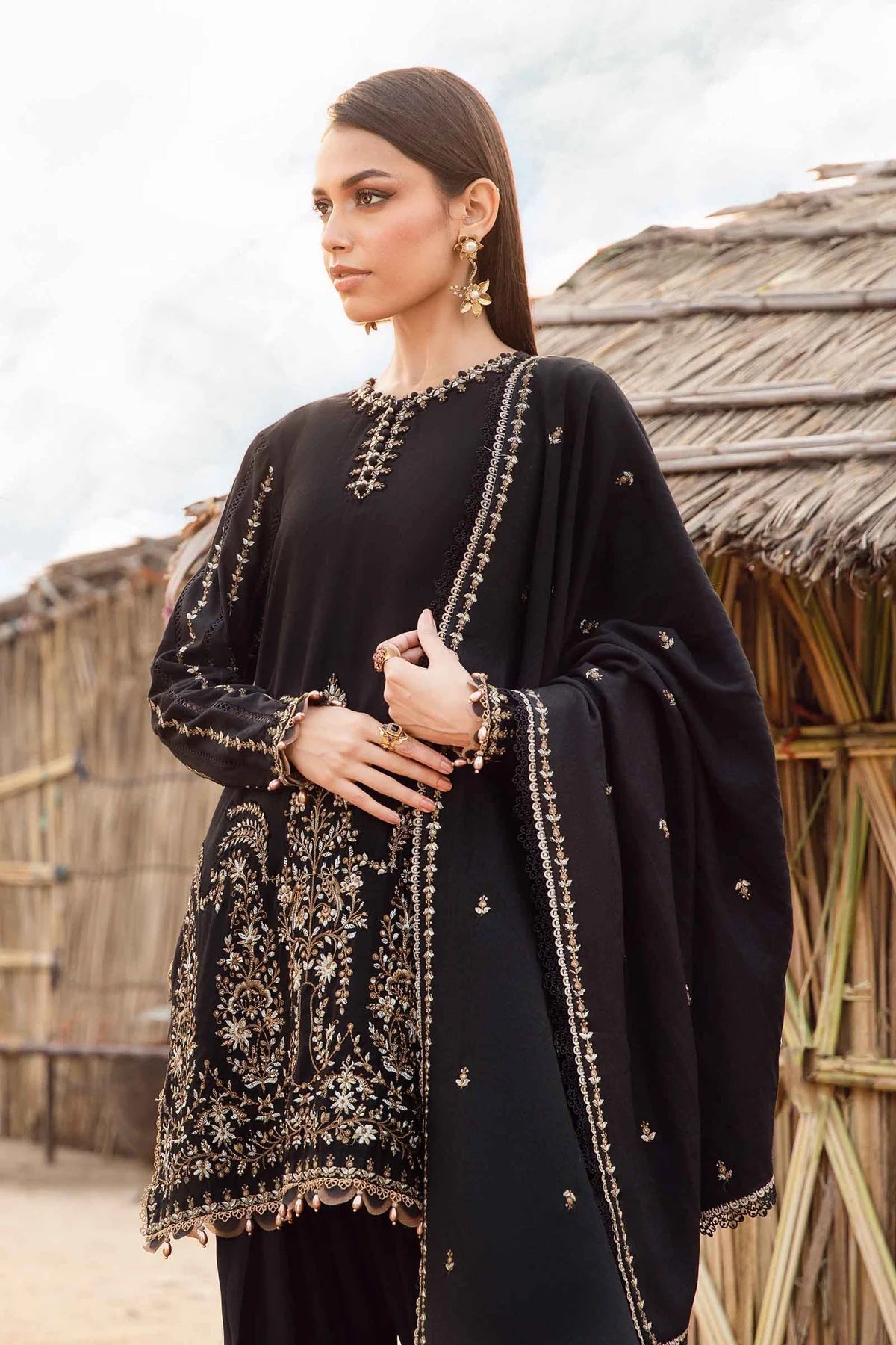 Lawn 3PC Embroidered Shirt with Embroidered Dupatta-1077