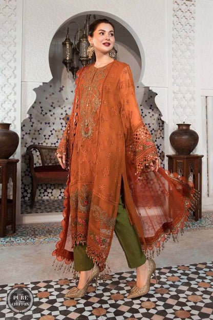 3PC LAWN EMBROIDERED SHIRT WITH CHIFFON EMBROIDERED DUPATTA AND TROUSER - 411