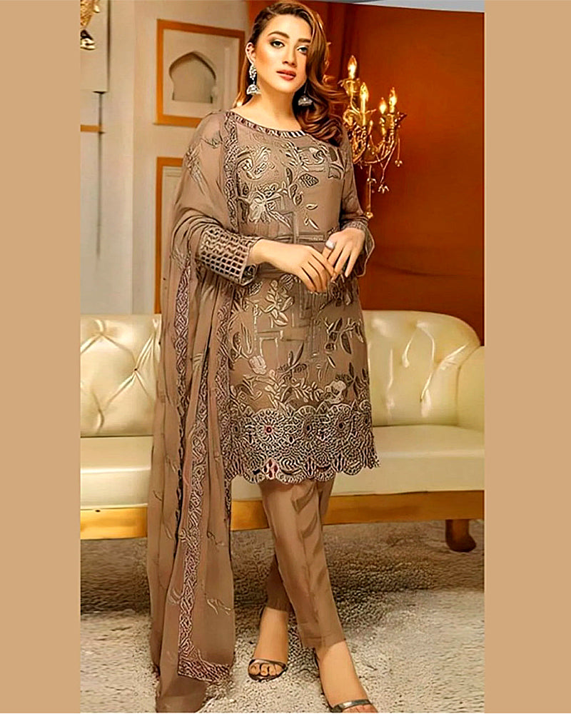 3PC LAWN SEQUENCE EMBROIDERED SHIRT WITH CHIFFON  EMBROIDERED DUPATTA AND TROUSER -823