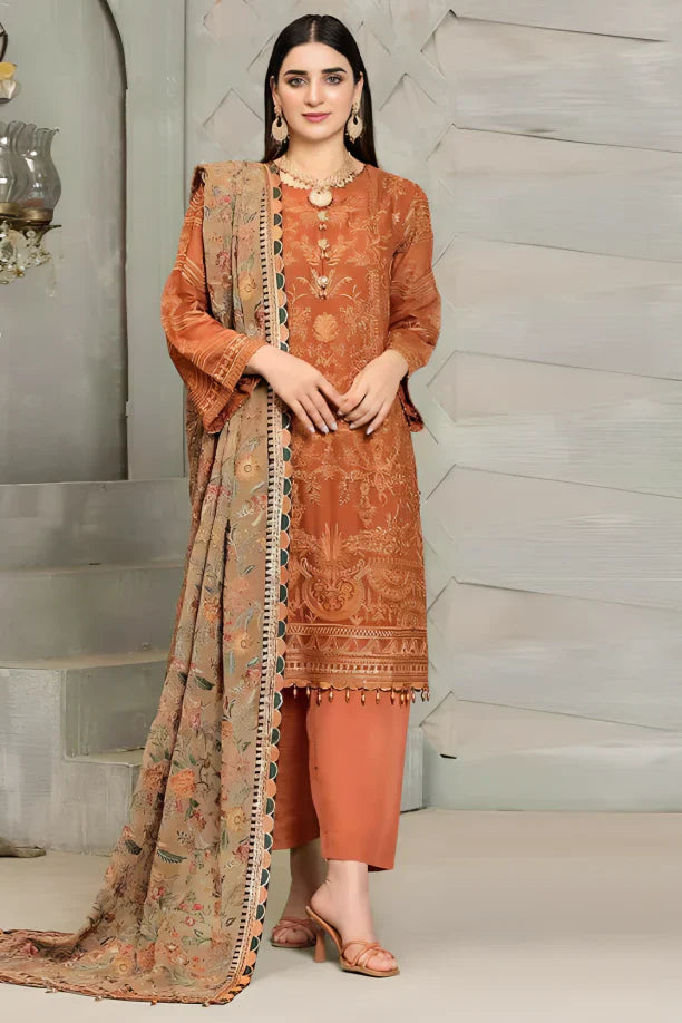 3PC Embroidered with Chiffon Embroidered Dupatta-1163