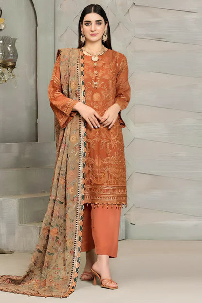 3PC Embroidered with Chiffon Embroidered Dupatta-1163