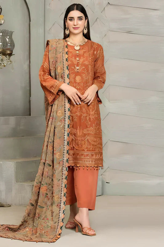 3PC Embroidered with Chiffon Embroidered Dupatta-1163