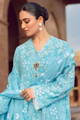 3PC LAWN EMBROIDERED SHIRT WITH CHIFFON EMBROIDERED DUPATTA AND TROUSER - 716