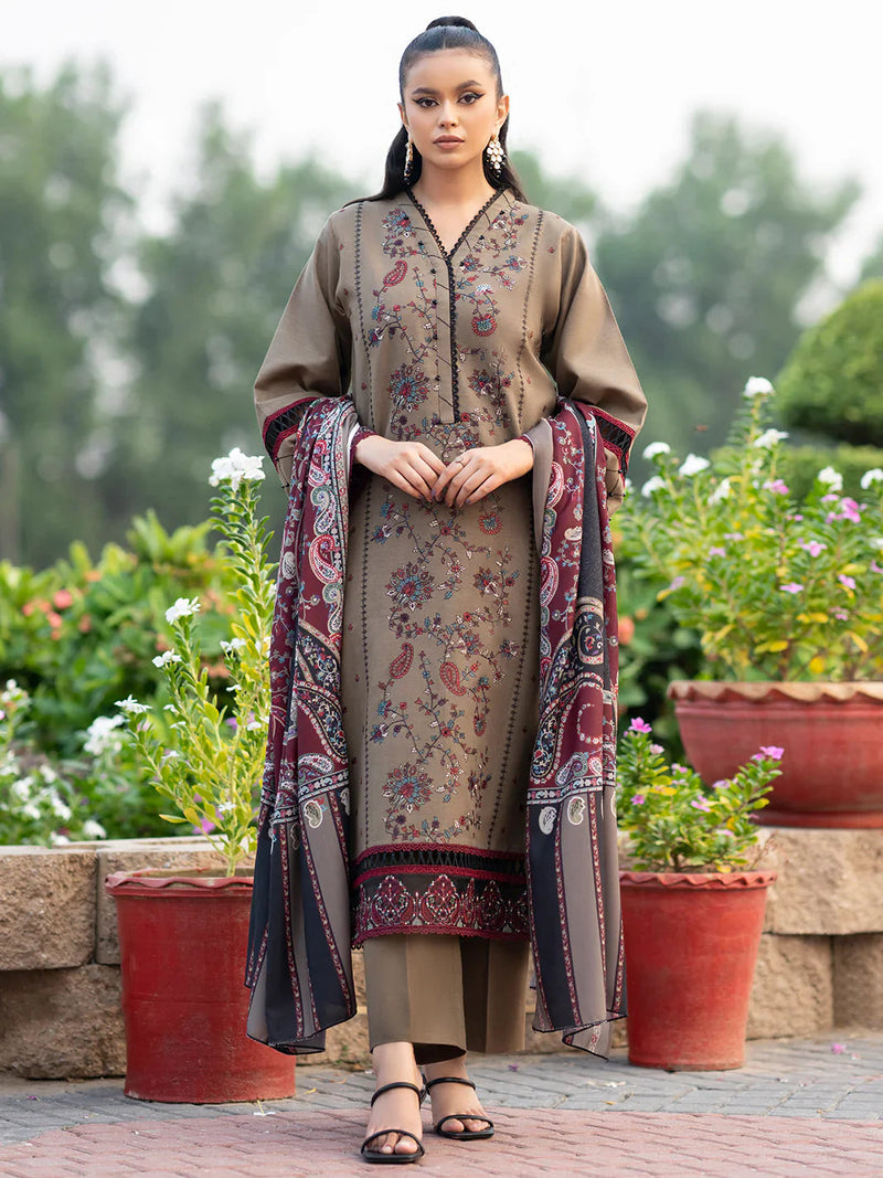 Lawn 3PC Embroidered With Digital Printed Dupatta- 1048