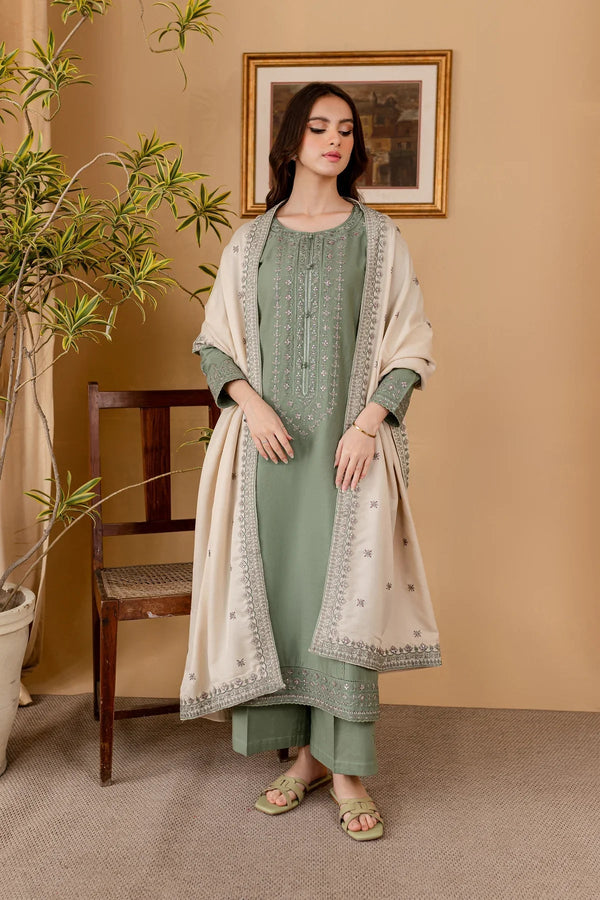 3PC LAWN EMBROIDERED SHIRT WITH LAWN EMBROIDERED SHAWL AND TROUSER - 324