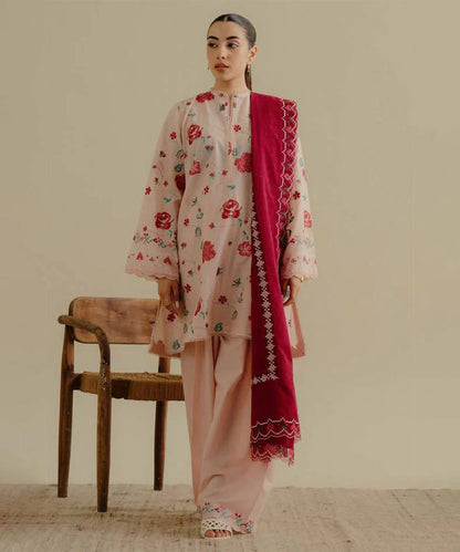 Lawn-3PC Embroidered Shirt with Lawn Embroidered Dupatta-1393