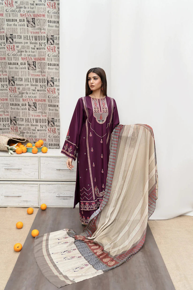 Dhanak 3PC Embroidered With Digital Printed Shawl-180