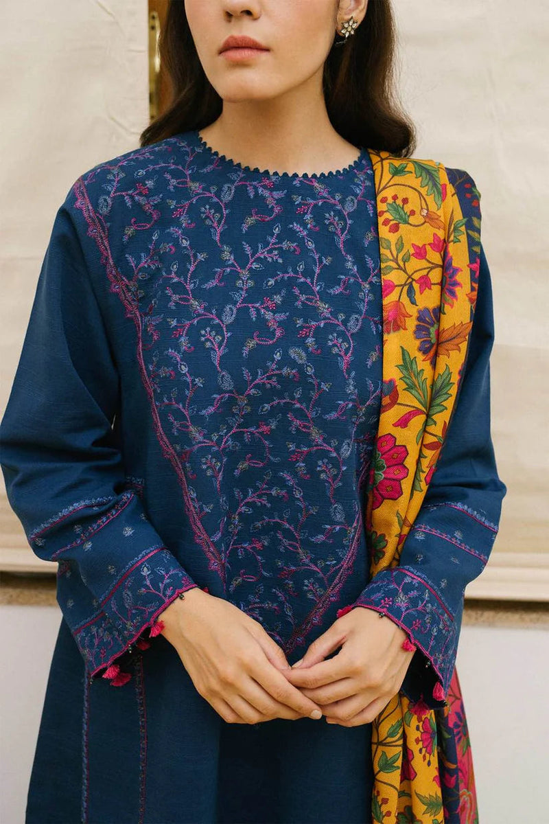 3PC Dhanak Embroidered Shirt With Digital Printed Shawl-217