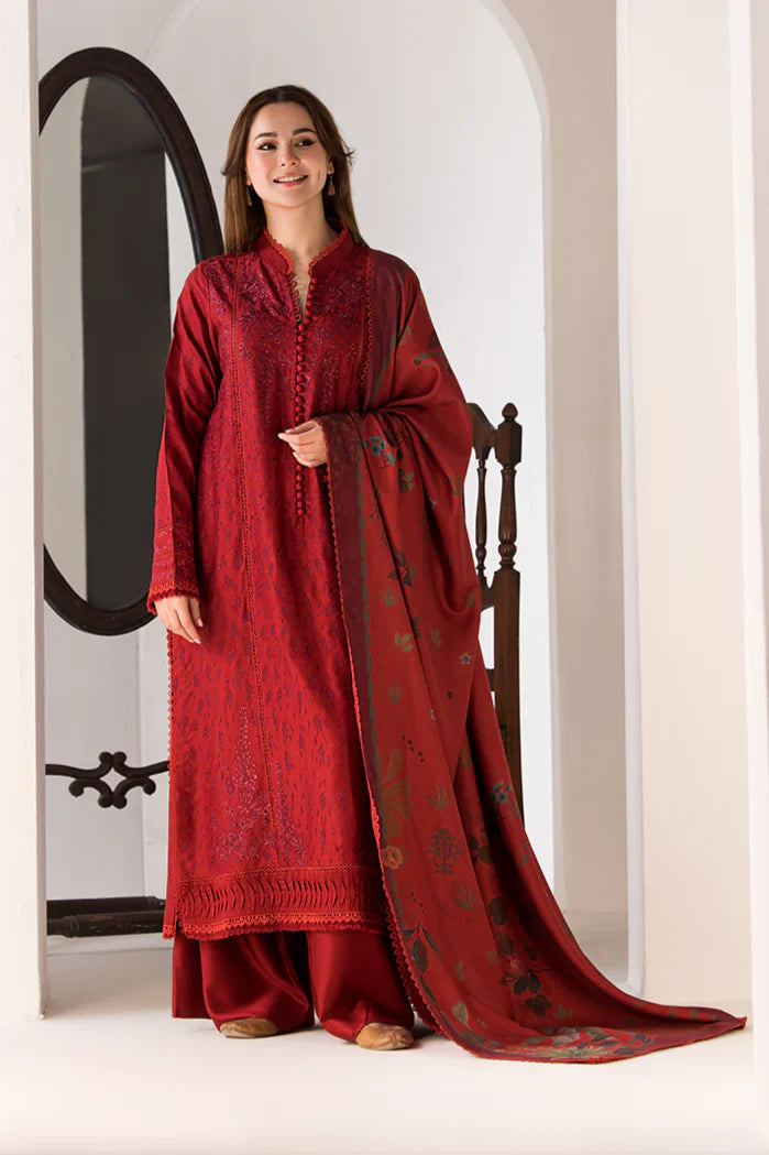 3PC DHANAK EMBROIDERED SHIRT WITH TWILL PRINTED SHAWL AND TROUSER-688