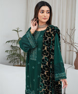 Dhanak 3PC Chikankari Embroidered Shirt With Velvet Plachi Shawl- 2105